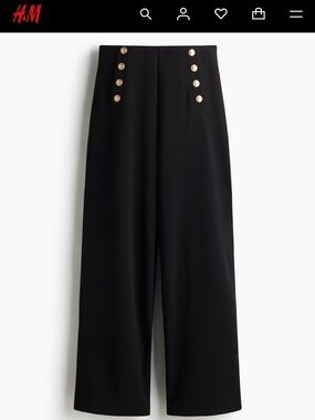 H&M Black High-Waist Wide-Leg Pants with Gold Buttons